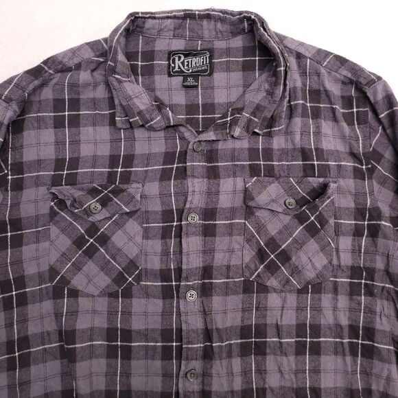 Retrofit Tartan Flannel Casual Button Shirt Mens Size Extra Large XL Gray - Picture 1 of 10